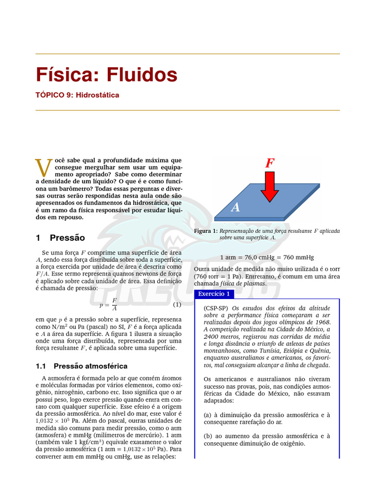 Hidrostática _Física-aula-9 | PDF | Pressão | Pressão atmosférica