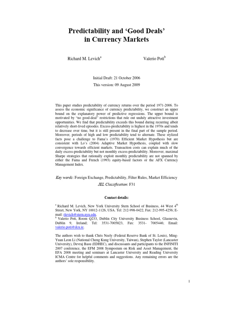 Predictability and Good Deals' in Currency Markets | PDF | Efficient ...