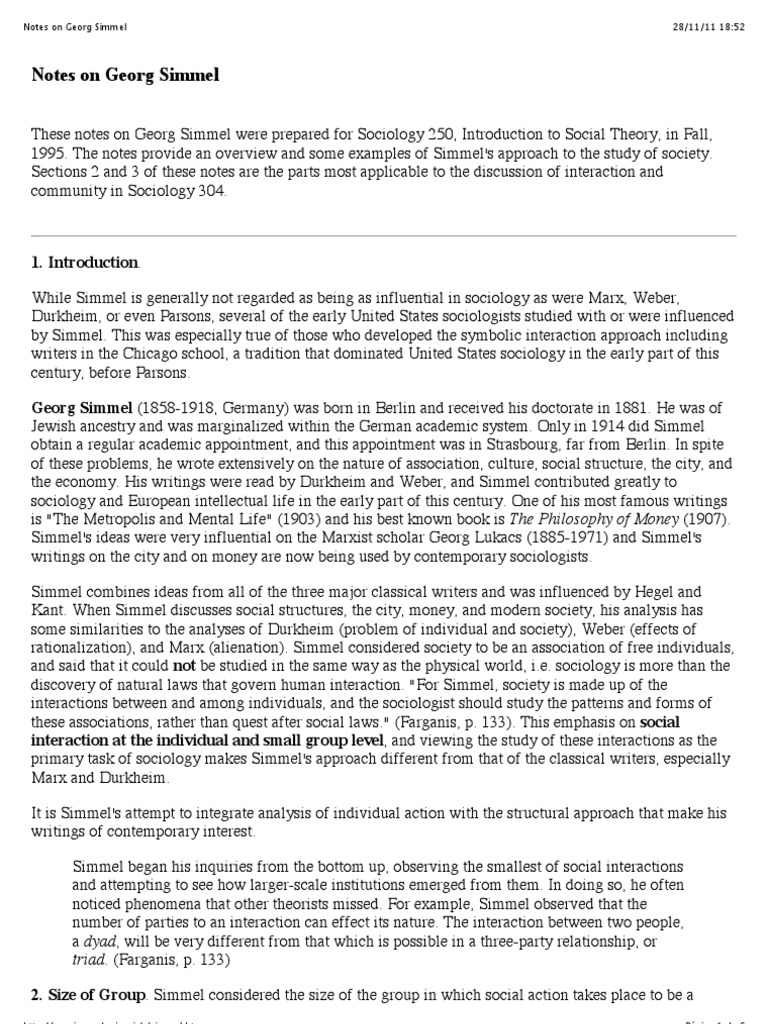 Simmel's Influence on Urban Sociology | PDF | Max Weber | Sociology