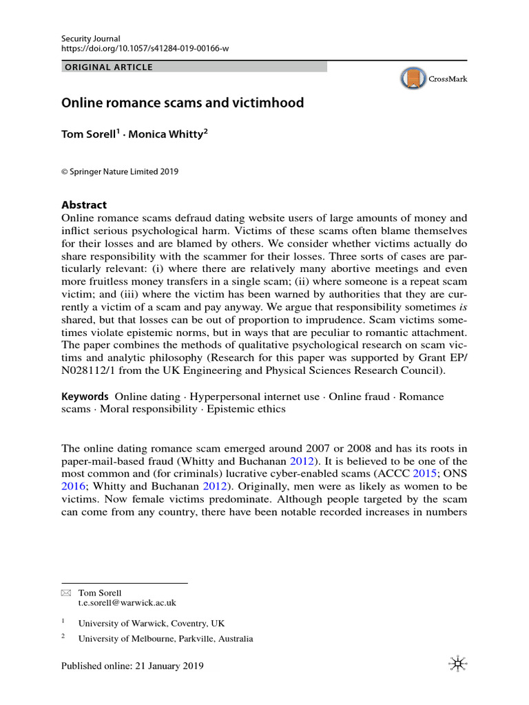 Online romance scam and victimhood pdf intimate relationships