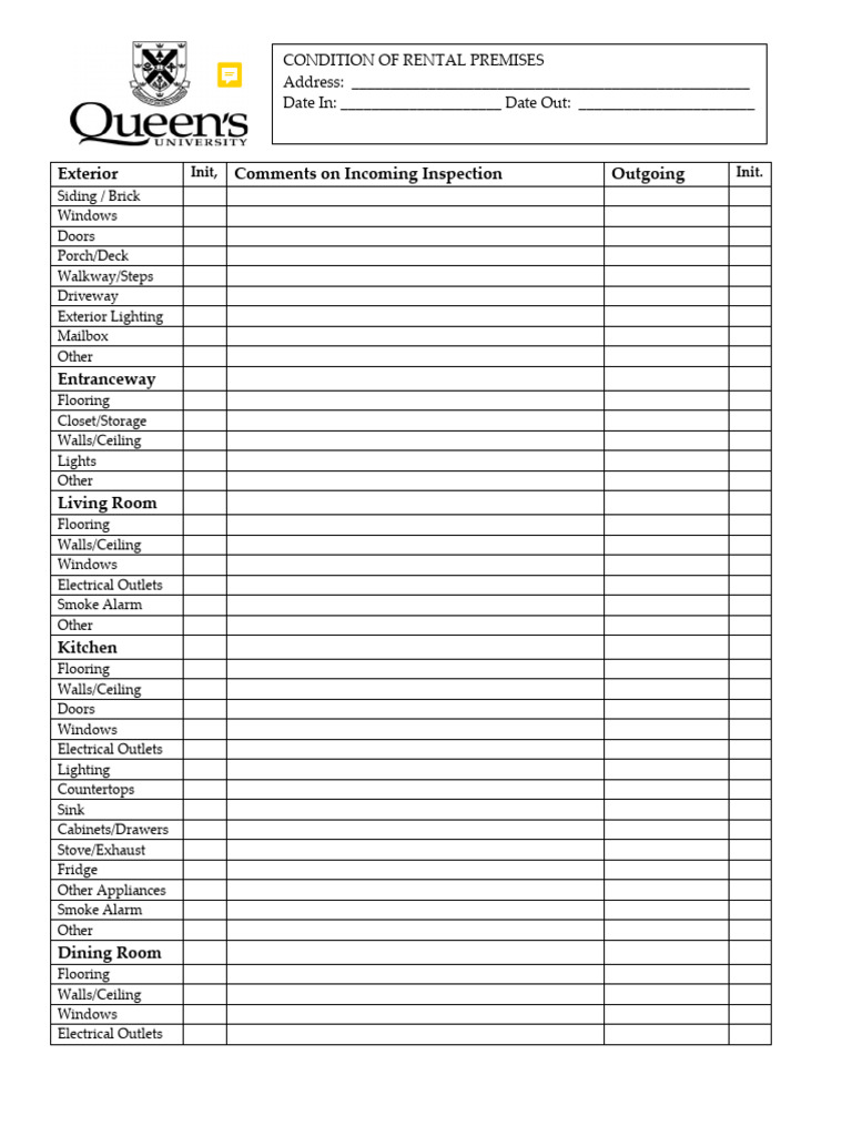 Walk Through Inspection Form