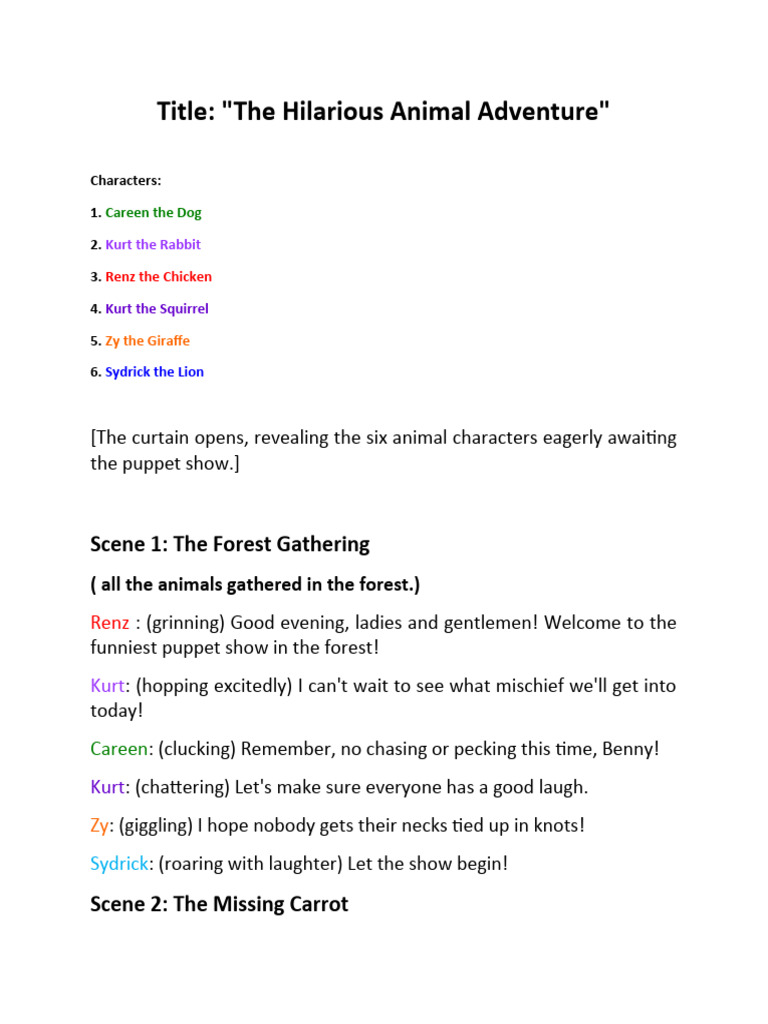 Hilarious Animal Puppet Show Script | PDF | Young Adult