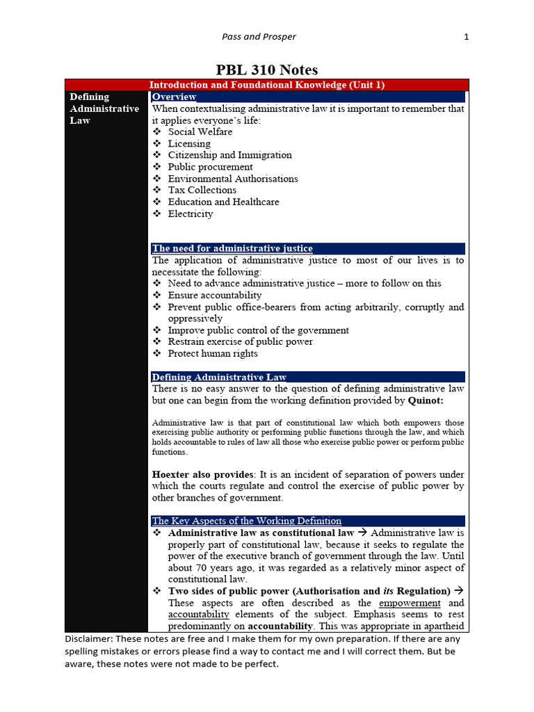 PBL 310 Notes SEM TEST 2 - 2024 | PDF | Administrative Law | Separation ...