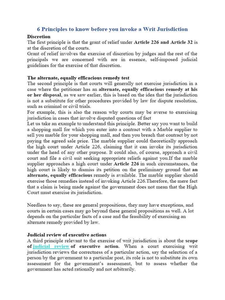 Principle - WRIT JURISDICTION | PDF | Legal Remedy | Jurisdiction