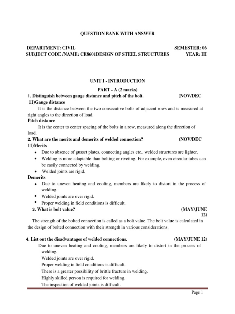 Civil Engineering Steel Structures Q&A | PDF | Stress (Mechanics ...