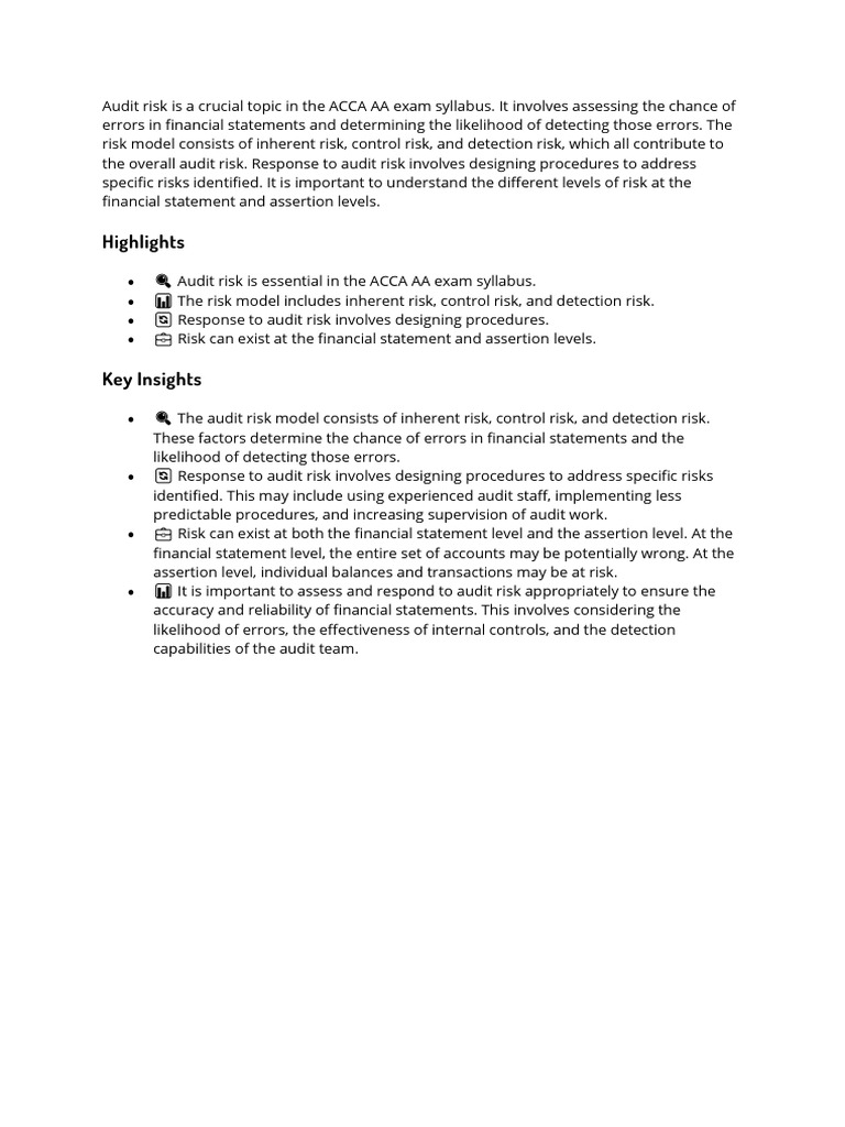 Audit Risk in ACCA AA Exam Syllabus | PDF