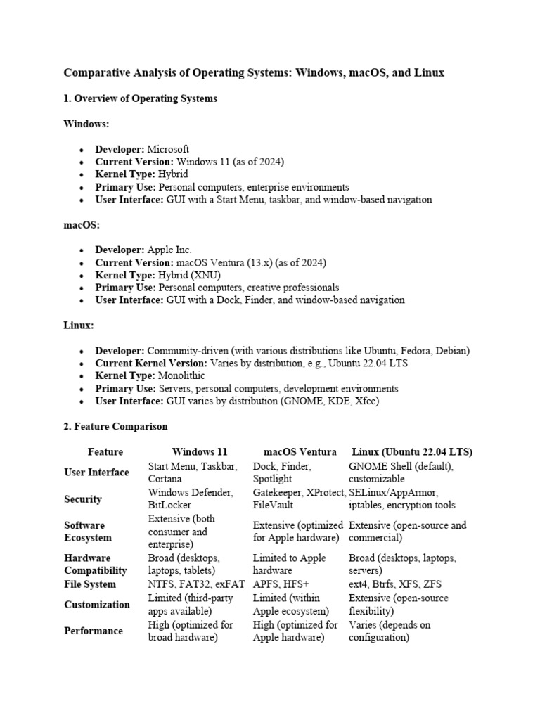 OS Comparison: Windows, macOS, Linux | PDF | Process (Computing ...