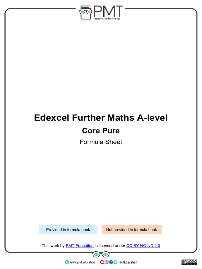 Core Pure A-Level Formula Sheet | PDF | Matrix (Mathematics ...