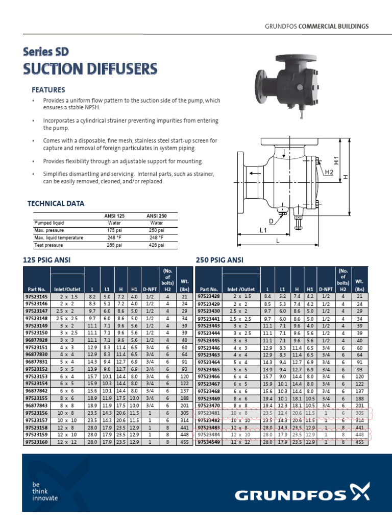 Grundfos Suction Diffuser Specifications | PDF | Pump | Gas Technologies