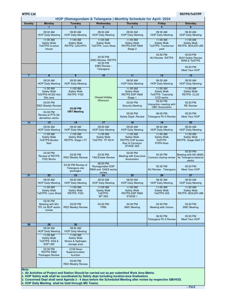 HOP MONTHLY SCHEDULE April'24 | PDF