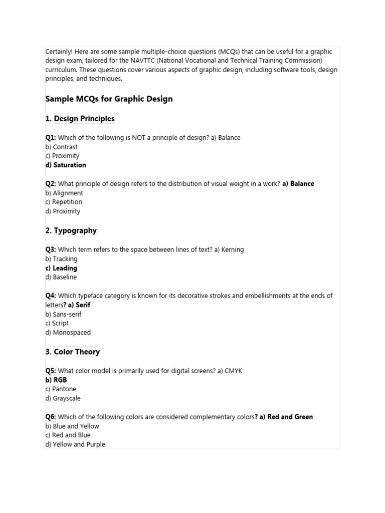 NAVTTC Graphic Design MCQs Guide | PDF | Typefaces | Image Editing