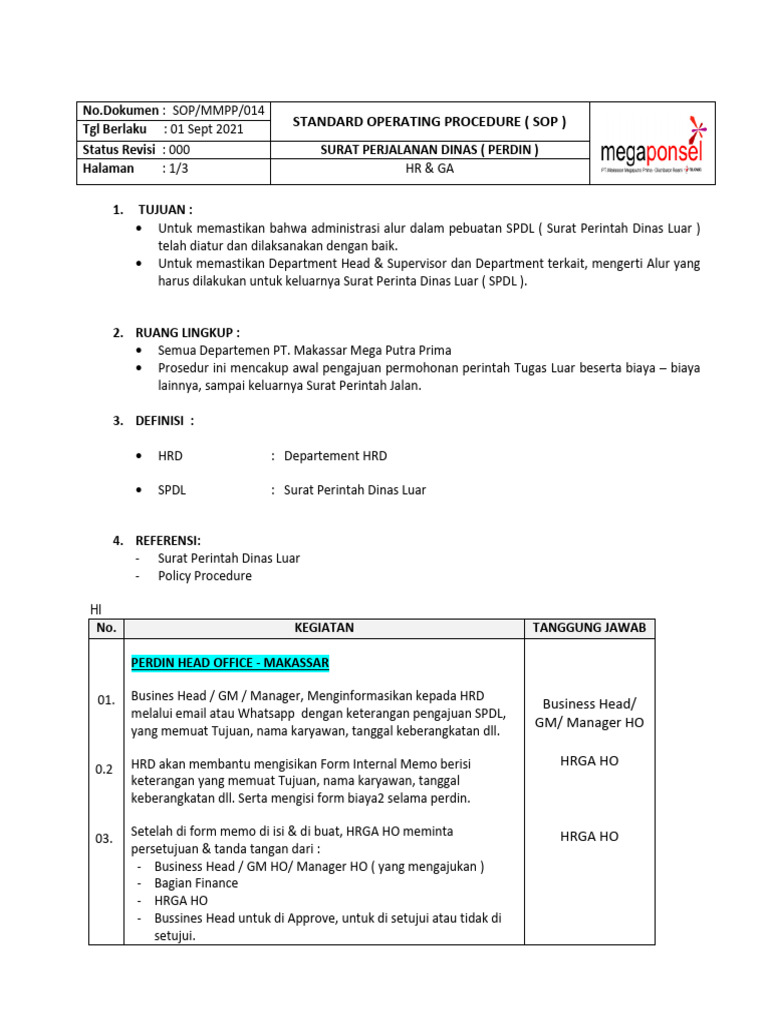 Prosedur SPDL di PT. Makassar Mega Putra | PDF | Karier & Perkembangan ...