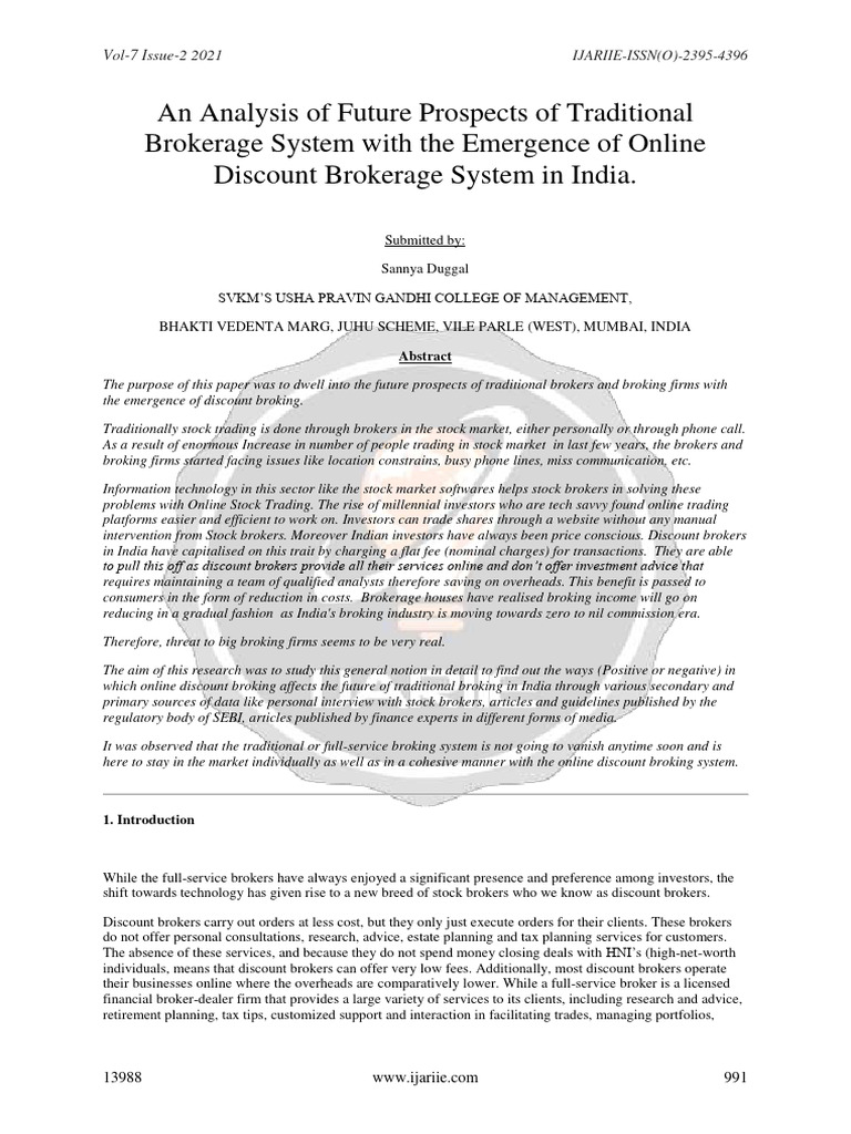 An analysis of future prospects of traditional brokerage system with