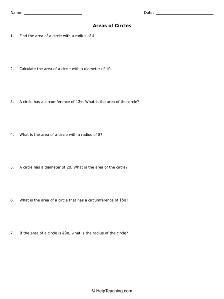 Area Calculations for Circles | PDF