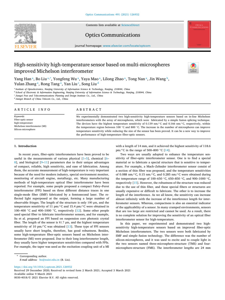 High-Temperature Fiber-Optic Sensors | PDF | Optical Fiber | Interferometry