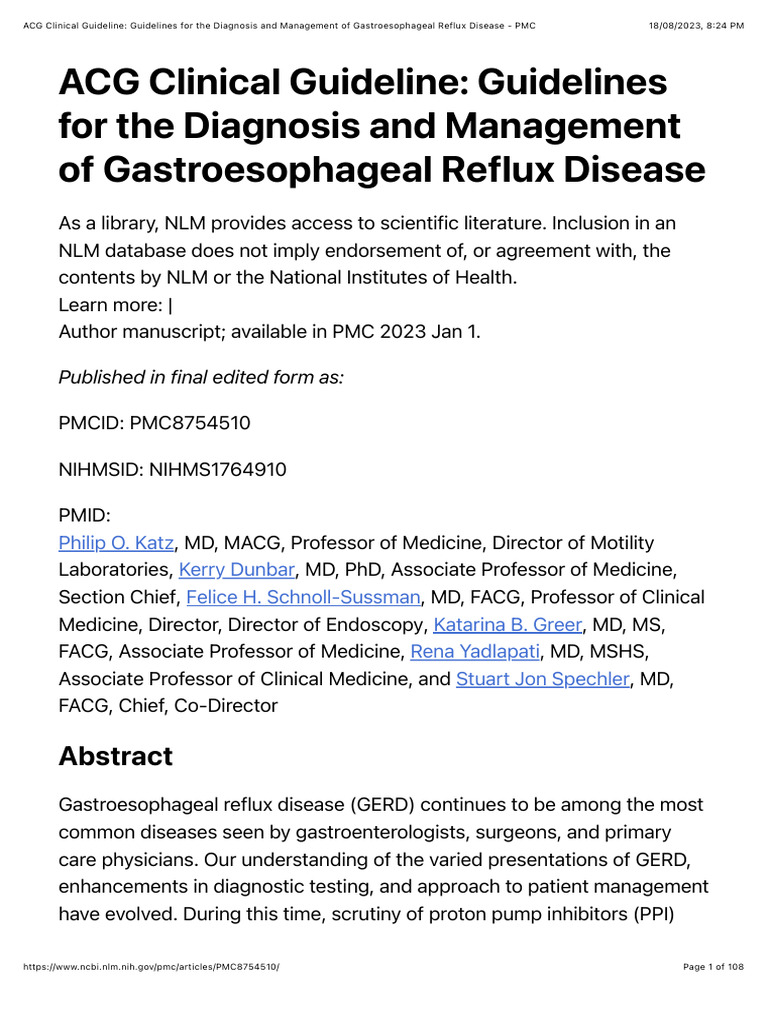 ACG 2022 GERD Diagnosis and Management Guidelines | PDF ...