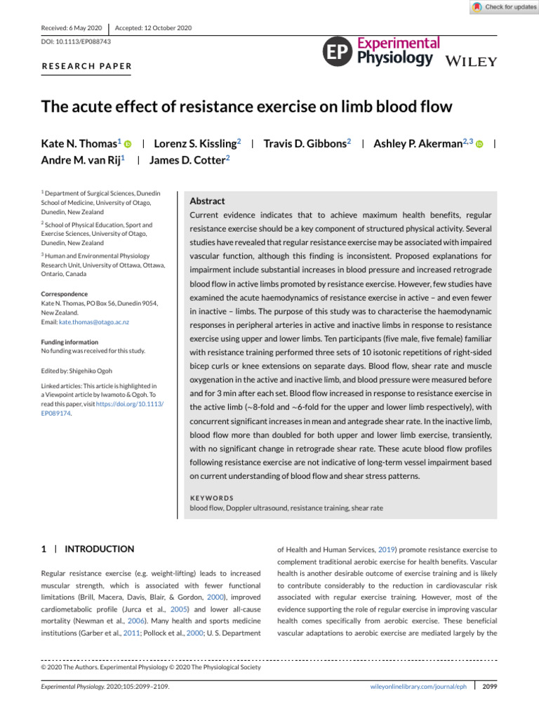 Thomas (2020) - The Acute Effect of Resistance Exercise On Limb Blood ...
