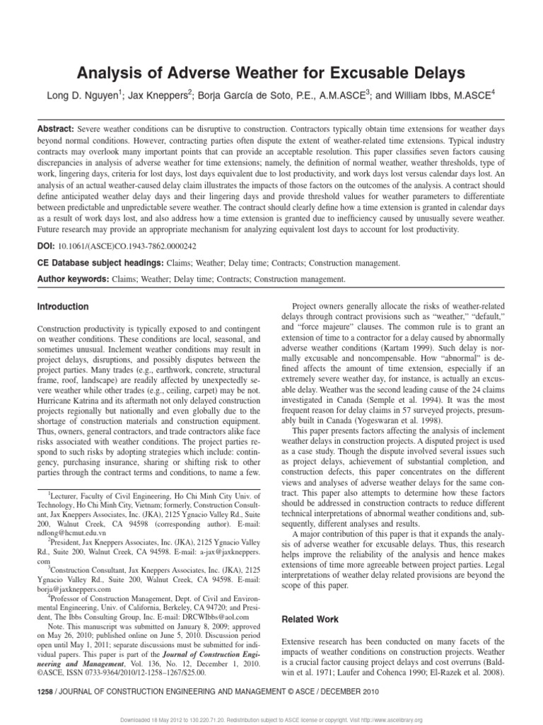 Analysis of Adverse Weather For Excusable Delays | PDF | Weather | Rain