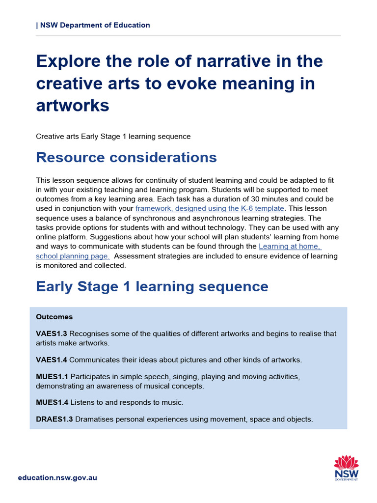 Narrative in Creative Arts Learning Sequence | PDF | Learning | Narrative