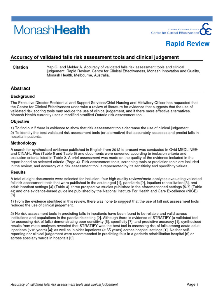 Rapid Review - Falls Risk Tools FINAL | PDF | Sensitivity And ...