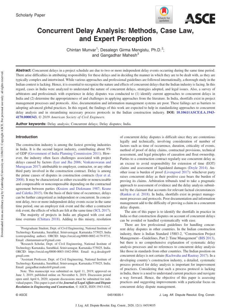 Concurrent Delay Analysis Methods, Case Law, and Expert Perception ...