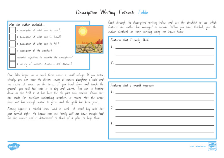 Descriptive Writing Checklist for Fables | PDF | Language Arts ...