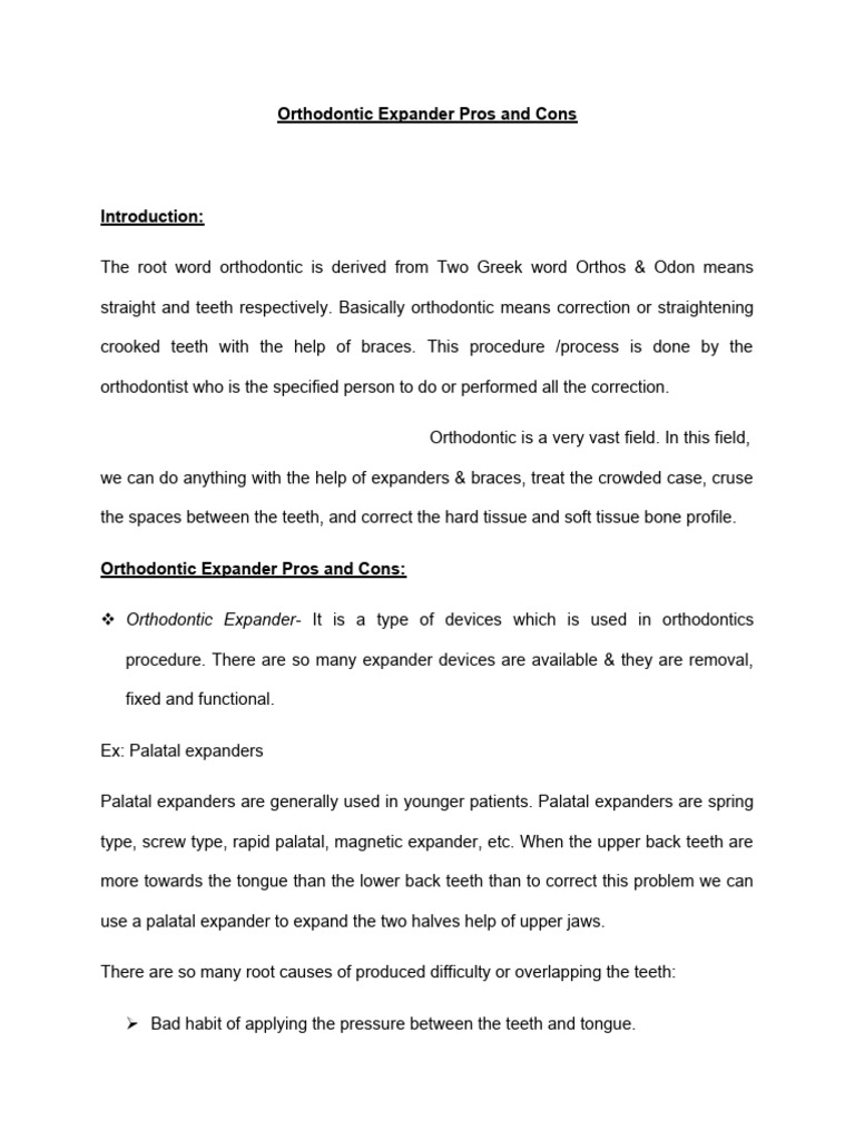 Orthodontic Expander Pros and Cons PDF Orthodontics Dentistry