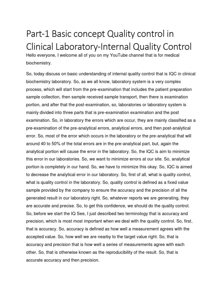 Week 5 part 1 basic concept quality control in clinical laboratory