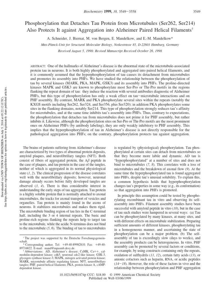 This Complex Enhances Tau Phosphorylation By Reference: Tau Phosphorylation At Ser262 Ser214 Antiaggregation Pdf
