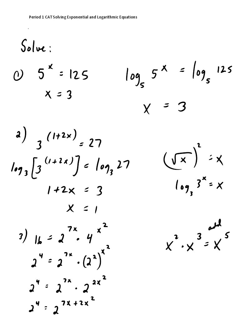 Period 1 CAT Solving Exponential and Logarithmic Equations | PDF