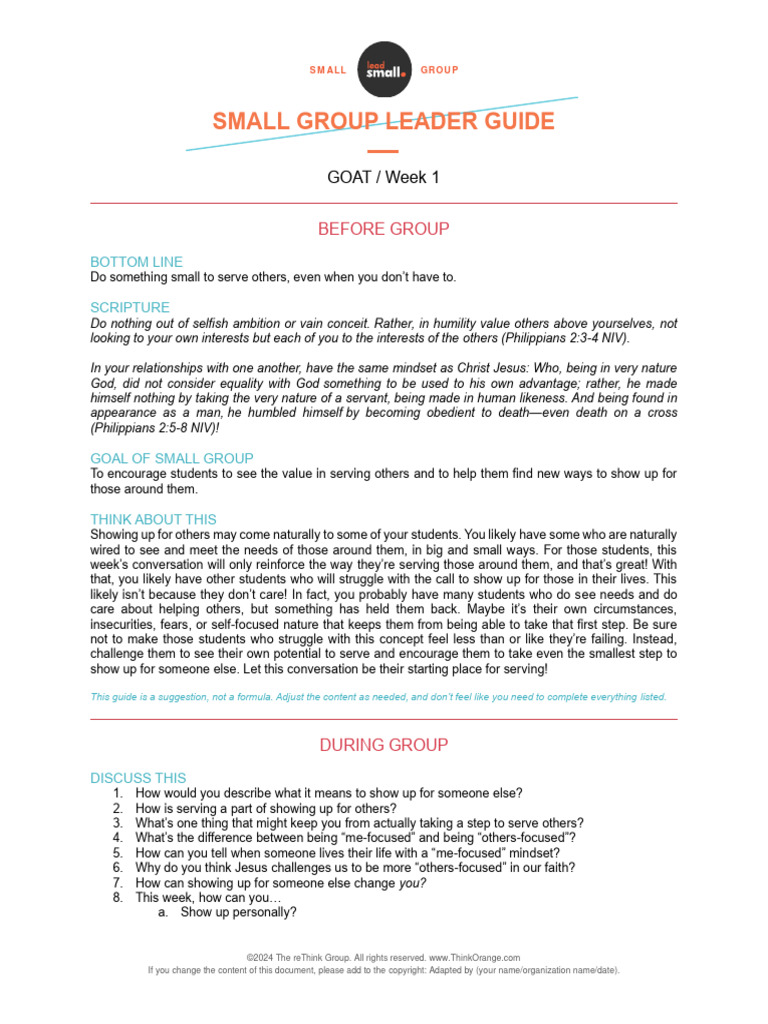 Small Group Leader Guide: Serving Others | PDF | Religious Belief And ...