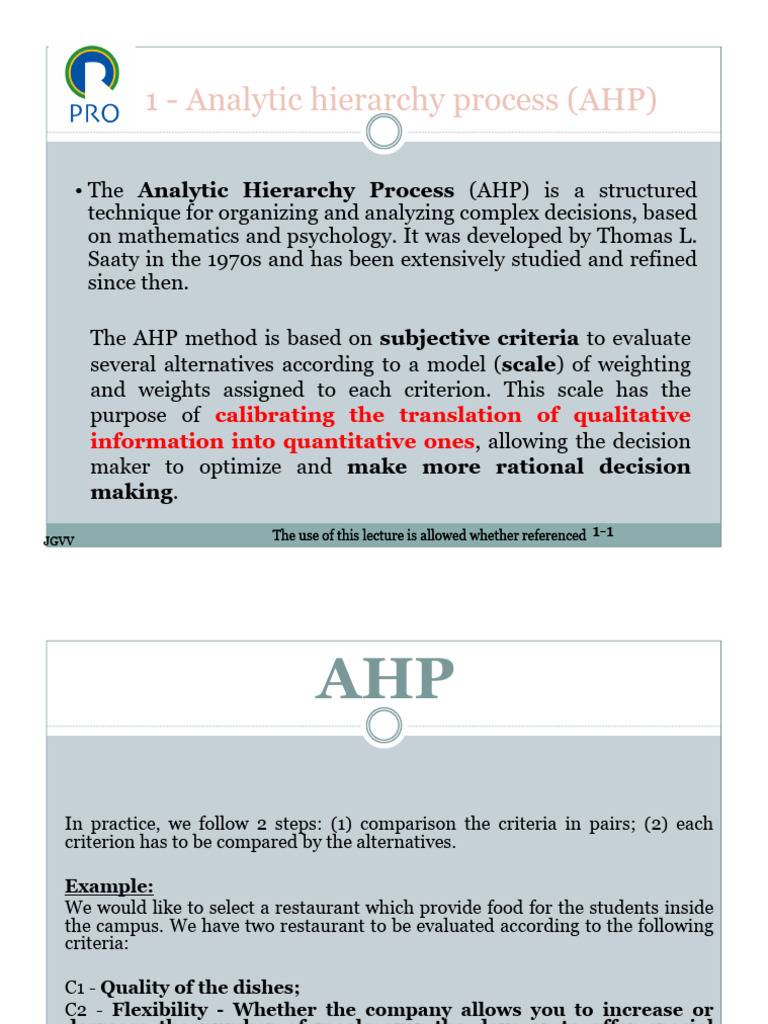 AHP Method: Steps and Example Analysis | PDF | Decision Making ...