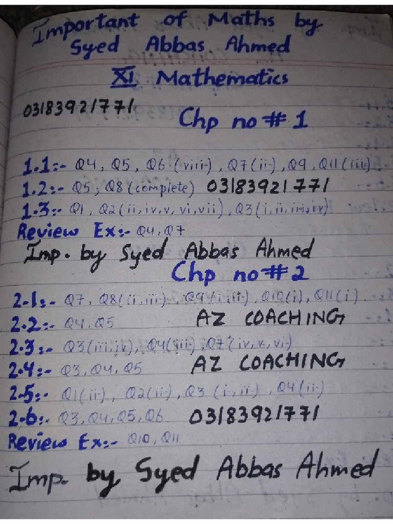 Imp of Mathematics by Syed Abbas Ahmed (Xi) | PDF