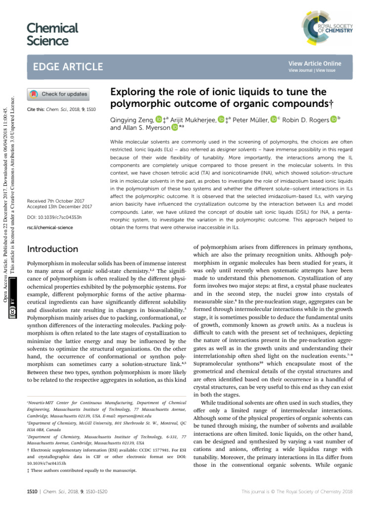 Ionic Liquids in Organic Polymorphism | PDF | Crystallization | Ion
