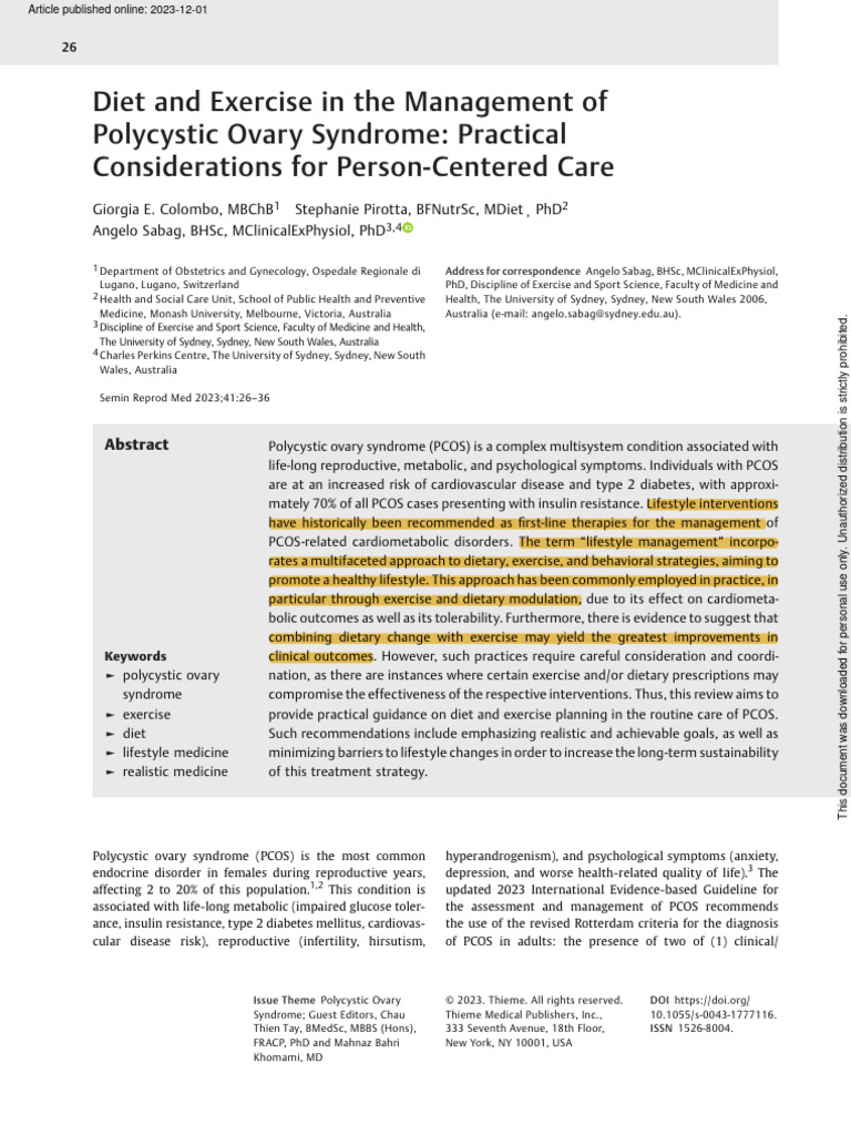 Diet and Exercise for PCOS Management | PDF | Polycystic Ovary Syndrome ...