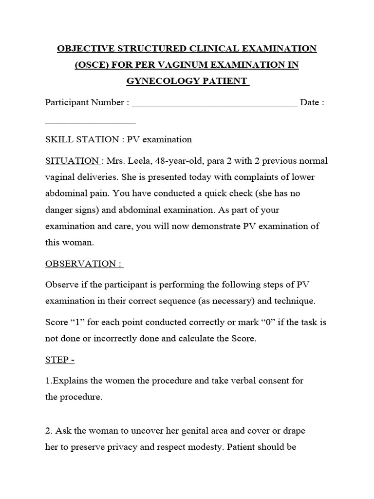 OBJECTIVE STRUCTURED CLINICAL EXAMINATION PV Gynec | PDF | Ovary | Uterus