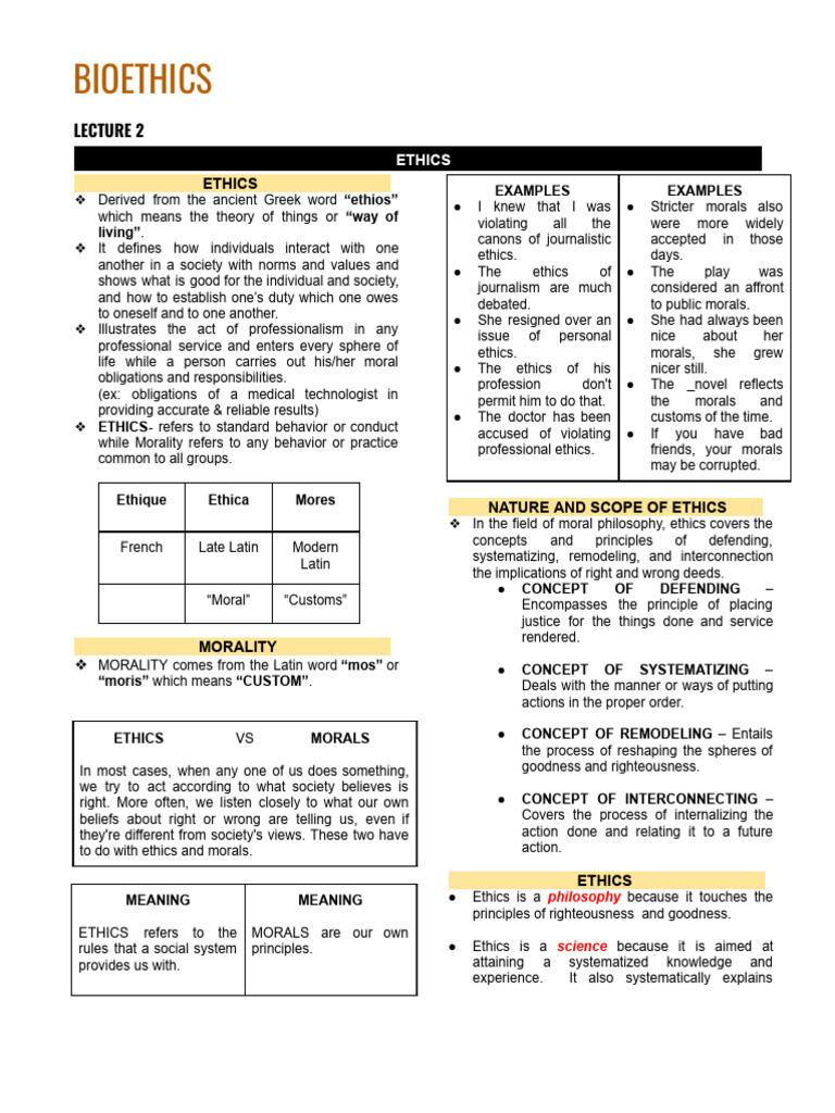 Bioethics Lesson 2 | PDF | Morality | Liberal Arts Education
