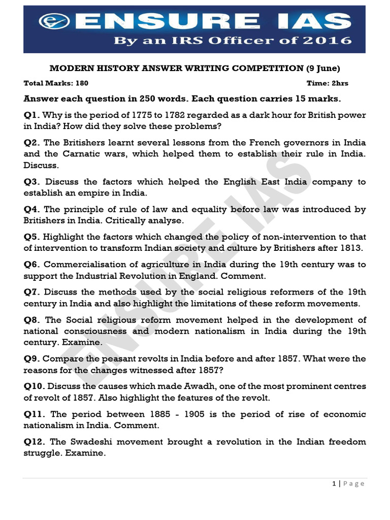Modern History Answer Writing Guide | PDF
