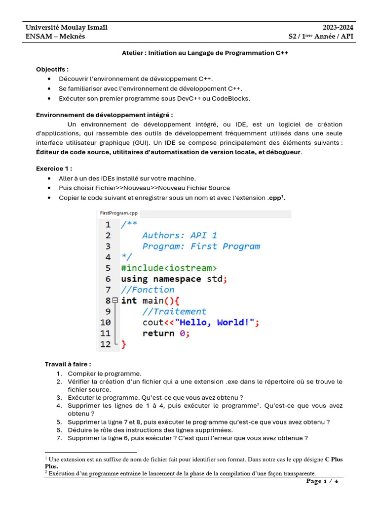 Atelier C++ : Initiation et Exercices | PDF | Environnement de ...