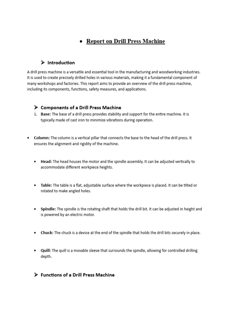 Report On Drill Press Machine: Base | PDF | Drill | Drilling