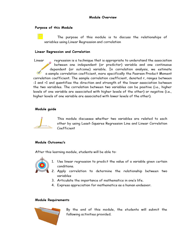 Mmw module 10 correlation and linear regression pdf linear
