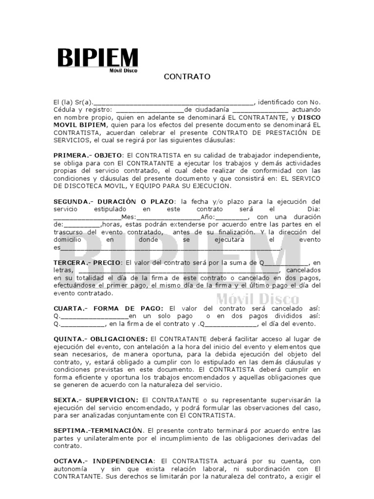Modelo Para Elaborar Contrato de Prestacion de Servicios