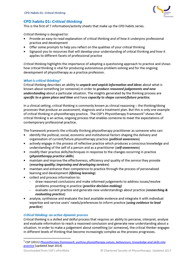 CPD Habits 01 Critical Thinking | PDF | Critical Thinking | Thought