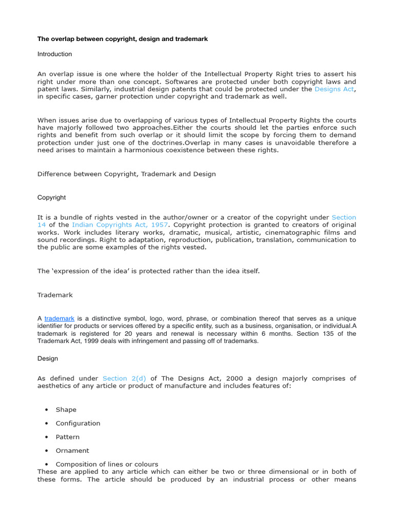 Overlapping Design Act Notes | PDF | Trademark | Copyright