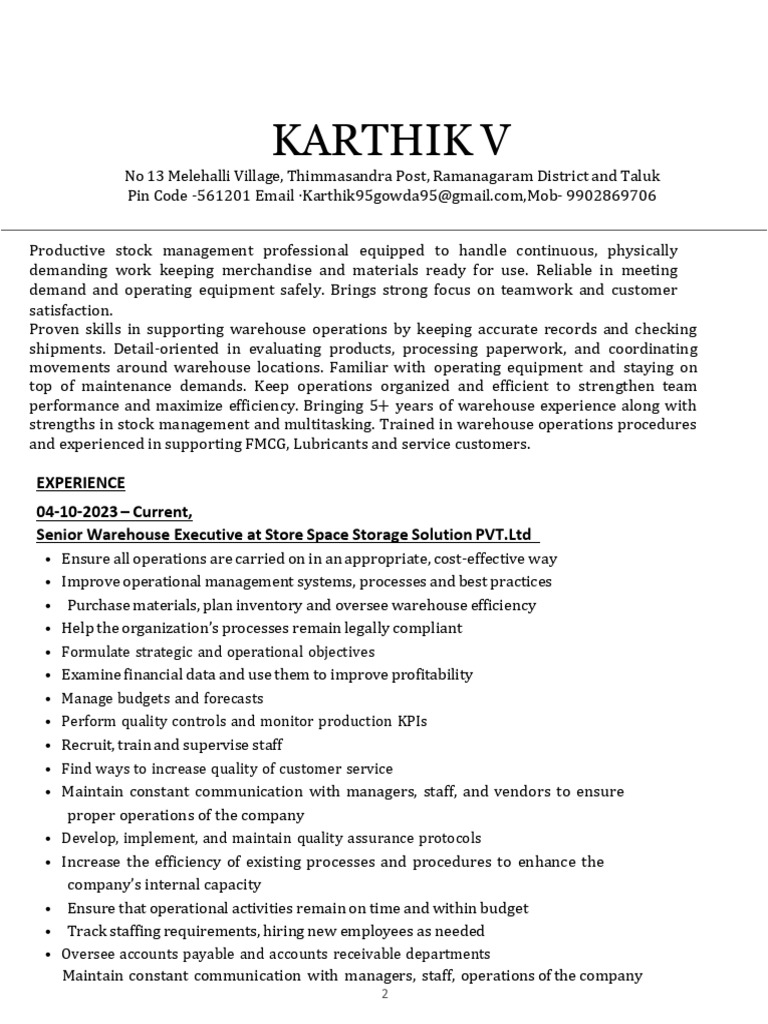 Karthik Resume | PDF | Warehouse | Inventory