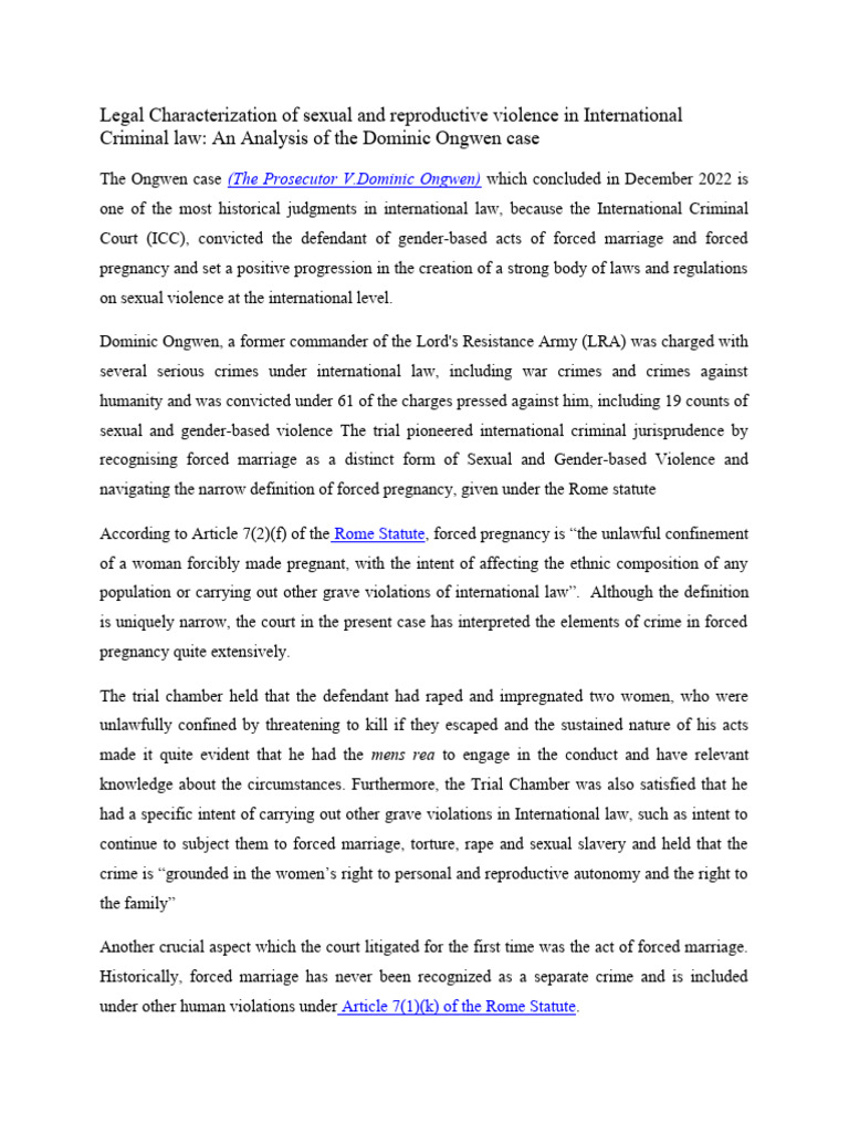 Ongwen Case: Sexual Violence in ICC Law | PDF | Justice | Crime & Violence