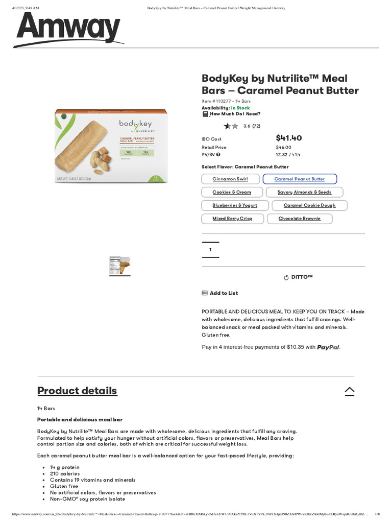 BodyKey by Nutrilite™ Meal Bars - Caramel Peanut Butter - Weight ...
