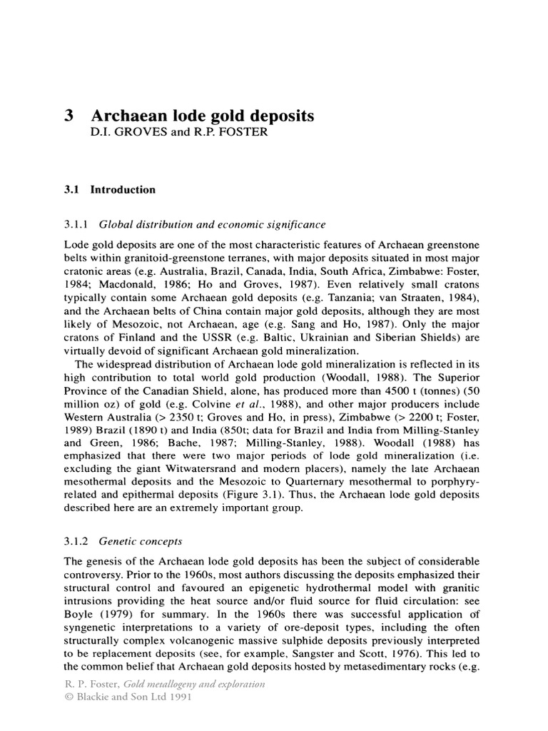 Archaean Lode Gold Deposits Overview | PDF | Minerals | Geology