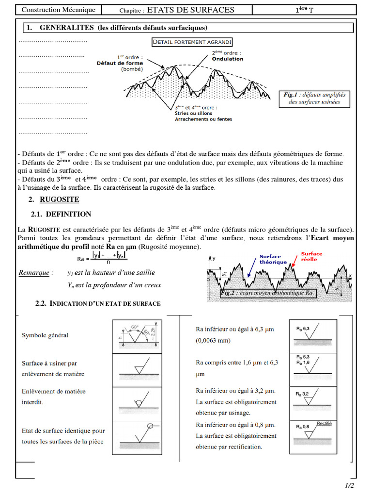 Cours Etats de Surface | PDF | État de surface | Métallurgie