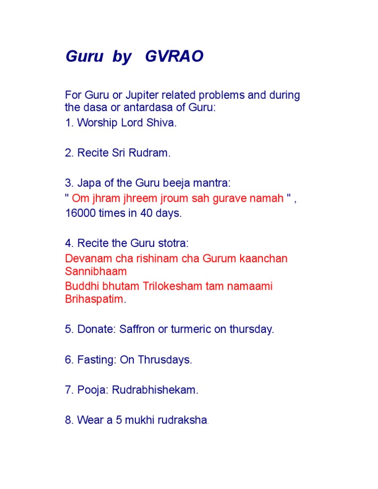 Guru Remedies for Jupiter Dasa | PDF